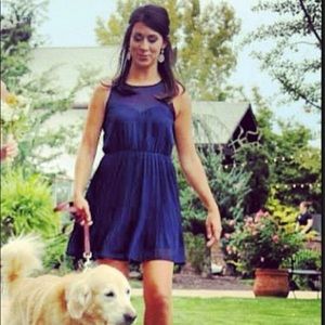 Navy dress with sheer sweetheart neckline - S